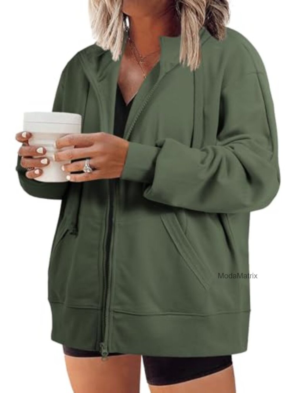 Plus Size Zip Up Hoodie Long Sleeve Oversized Sweatshirt
